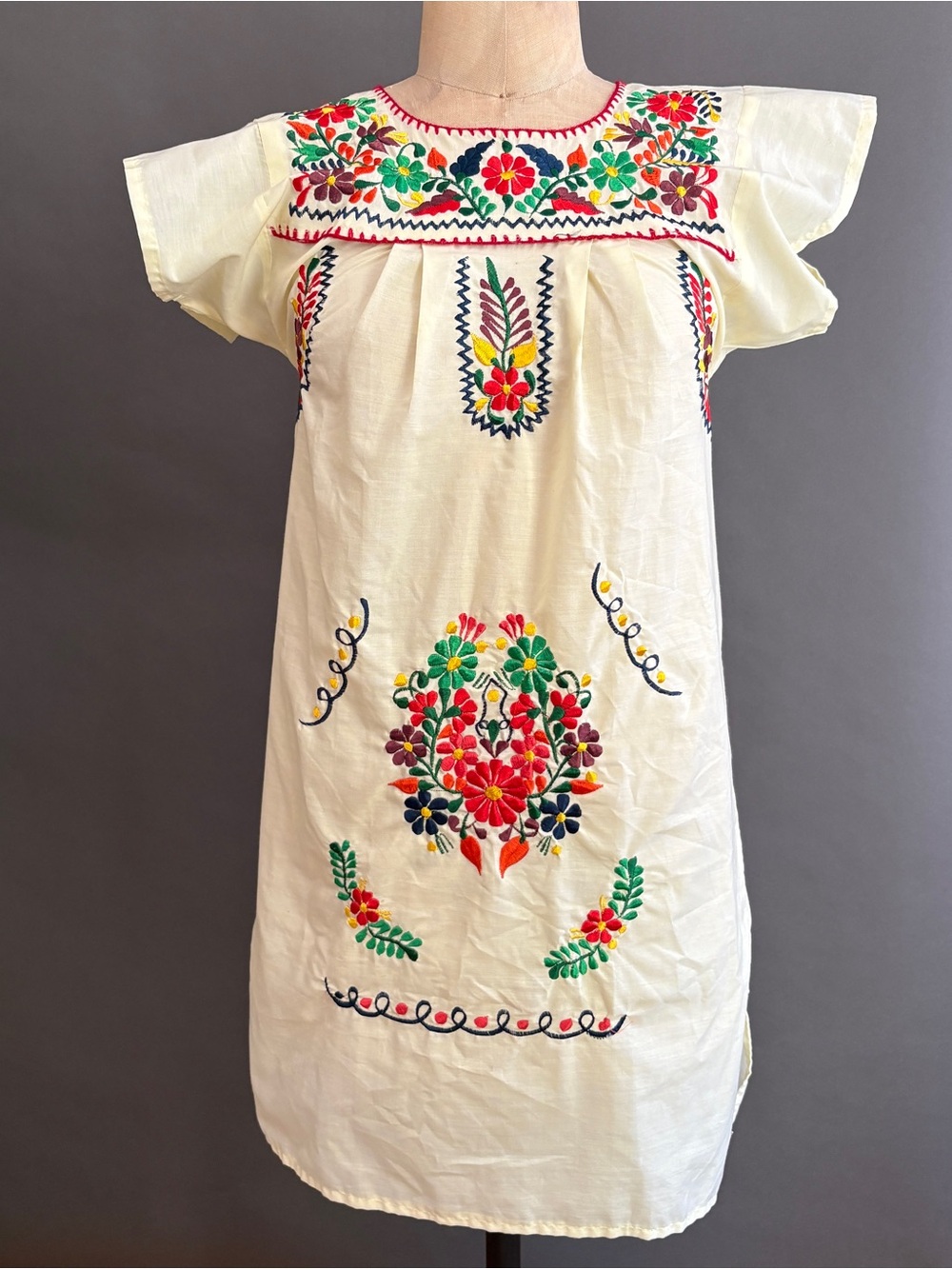 Woman/ Girl’s Embroidered Floral Cream Dress